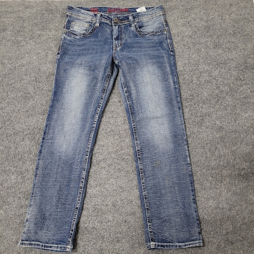 Axe & Crown Jeans Mens Size 32x30 Blue Classic Straight Leg Distressed Whiskered